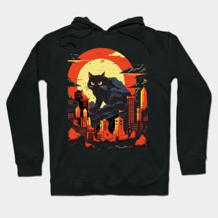 Japanese Sunset Giant Black Cat CatZilla Hoodie